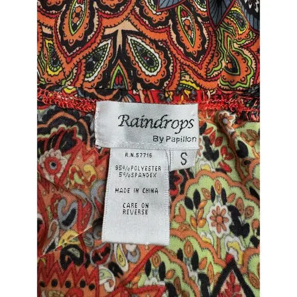 Raindrops by Papillon Black Orange Peacock Maxi Dress Women's Small - Picture 12 of 12